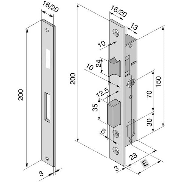 WELKA SERRATURA INFILARE SCROCCO/CATENACCIO ENTRATA MM15 AMBIDESTRA