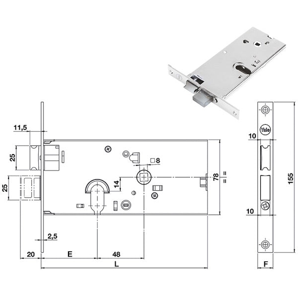 YALE SERRATURA INFILARE ART. 860 ENTRATA MM58 AMBIDESTRA