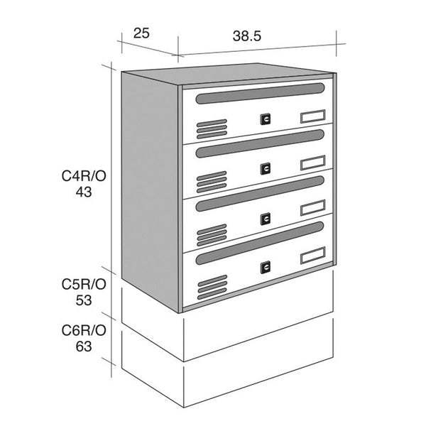 ALUBOX CASELLARIO POSTALE CUBO 4 POSTI ORIZZONTALE INOX