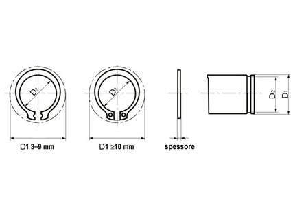 ANELLO DI ARRESTO PER ALBERI (SEEGER E) INOX AISI 420 DIN 471