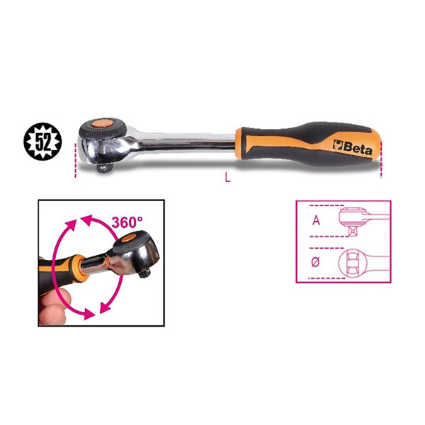 BETA   910/58 CRICCHETTO REVERSIBILE ROTANTE 52 DENTI 3/8"