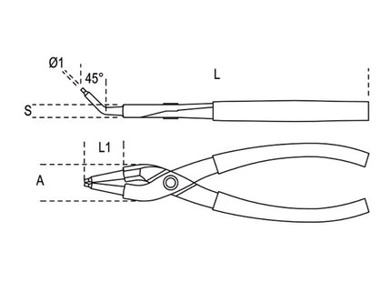 BETA  1033 PINZA BECCHI A 45° PER ANELLI D'ARRESTO INTERNI MM140X0,9