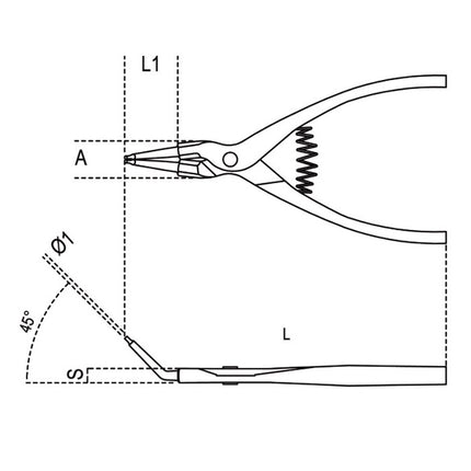 BETA  1037 PINZA BECCHI A 45° PER ANELLI D'ARRESTO ESTERNI MM140X0,9