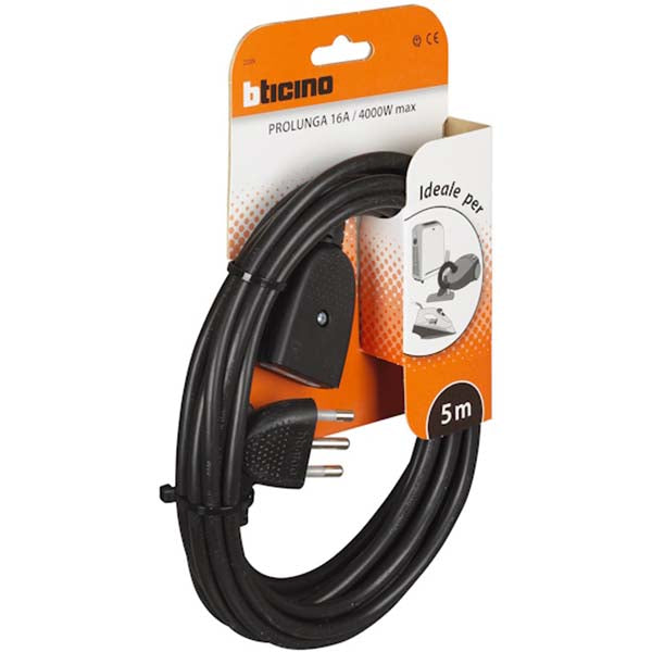 BTICINO PROLUNGA CON SPINA 2P+T PRESA 10/16A CAVO DA MT5 NERO