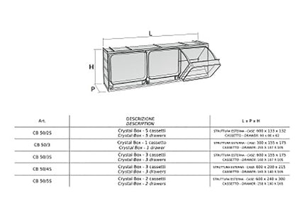 MOBIL PLASTIC CONTENITORE CRYSTAL BOX CB50/2S 5 CASSETTI GRIGIO SCURO