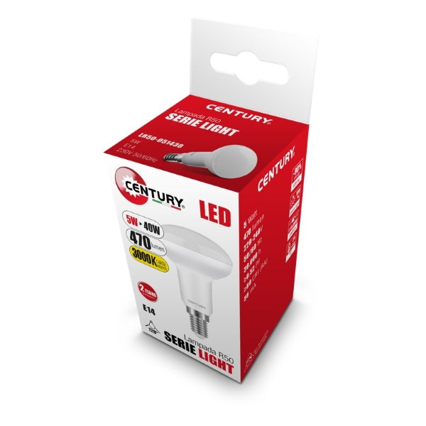 CENTURY LAMPADINA LED SERIE LIGHT R50 REFLECTOR 230V 5W E14 3000K 470LM