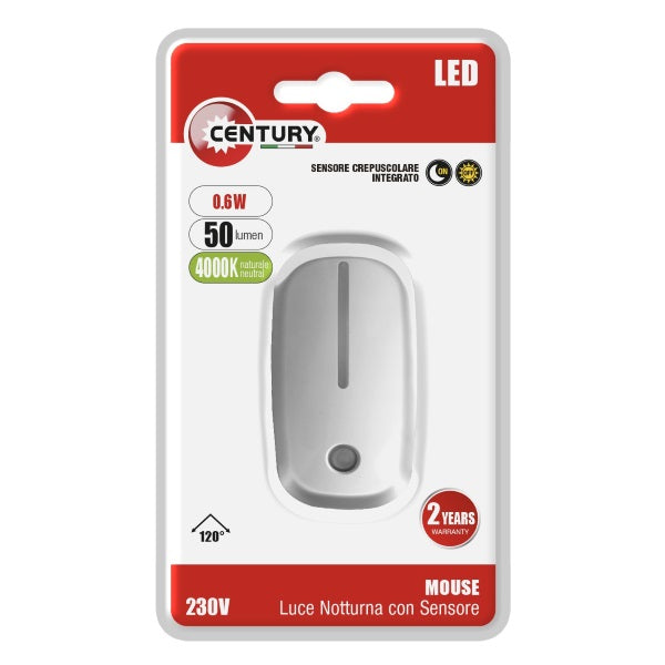 CENTURY LAMPADA LUCE LED NOTTURNA CON SENSORE MOD. MOUSE