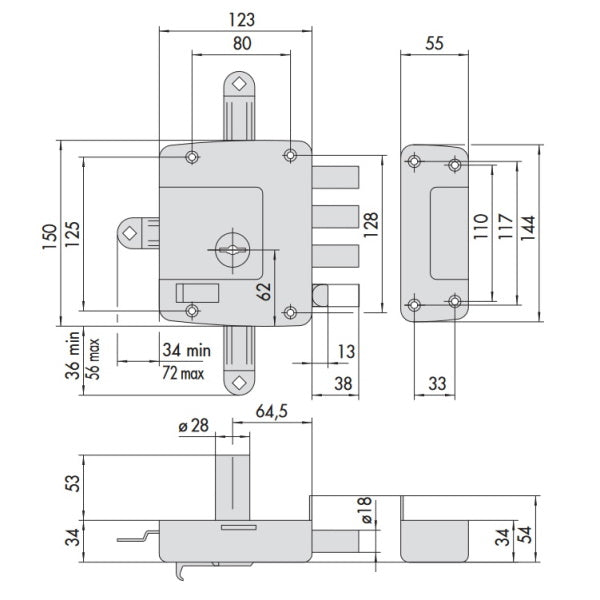 CISA SERRATURA DA APPLICARE DI SICUREZZA 4 CHIUSURE ENTRATA MM64 SX*