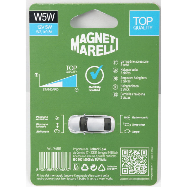 MAGNETI MARELLI QUANTUM LAMPADINA W5W IN VETRO 12V 5W BLISTER PZ2