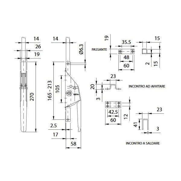 COMUNELLO CARIGLIONE "CAR" CON CILINDRO PER ASTE MM14X14 ART.682 ZINCATO