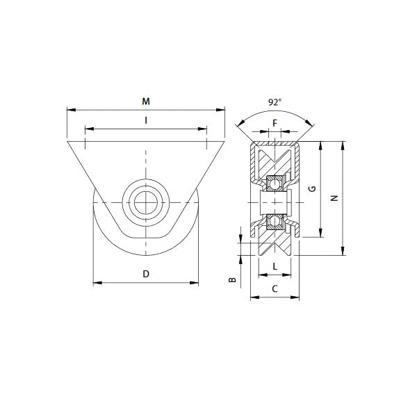 COMUNELLO RUOTA CON SUPPORTO ESTERNO GOLA A V ART.325V- 60 ZINCATA