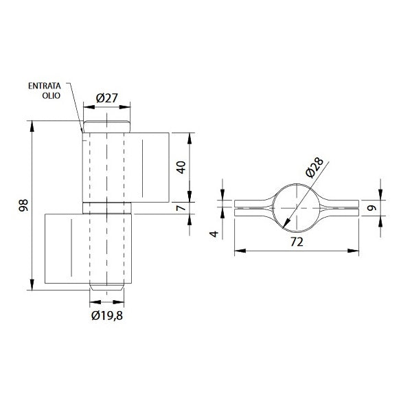 COMUNELLO CERNIERA A 2 ALI CHIUSE PERNO SFILABILE E RONDELLA ART.450-90