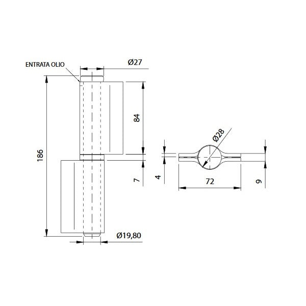 COMUNELLO CERNIERA 2 ALI CHIUSE PERNO SFILABILE E RONDELLA ART.458-180
