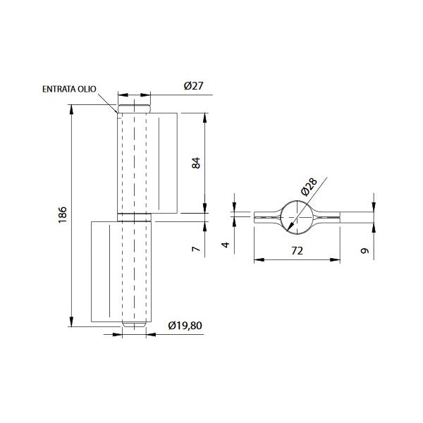COMUNELLO CERNIERA 2 ALI CHIUSE PERNO SFILABILE E CUSCINETTO ART.459-180