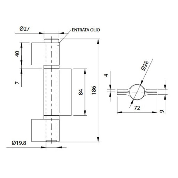 COMUNELLO CERNIERA 3 ALI CHIUSE PERNO SFILABILE E RONDELLA ART.470-180