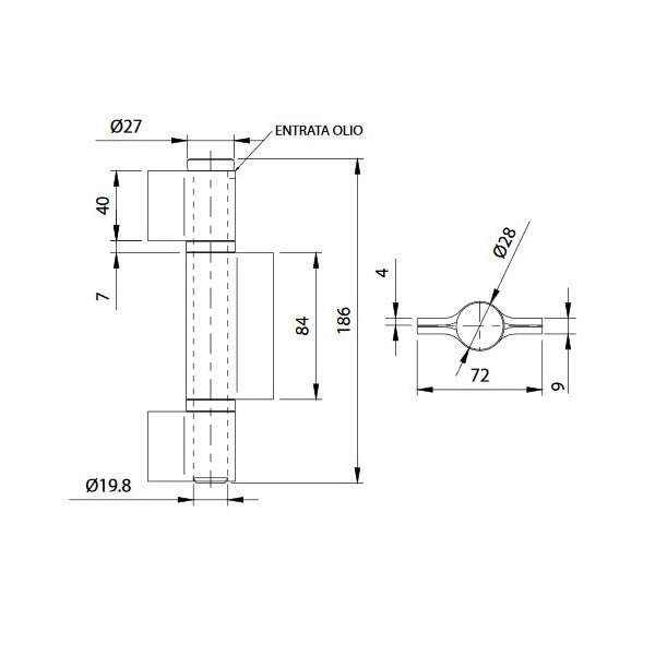 COMUNELLO CERNIERA 3 ALI CHIUSE PERNO SFILABILE E CUSCINETTO ART.475-180