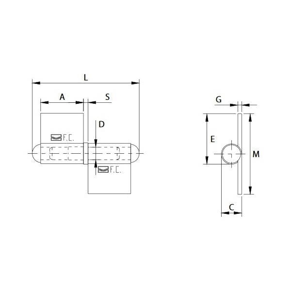 COMUNELLO CERNIERA A 2 ALI LUNGHE CON TAPPO SALDATO ART.430 DX