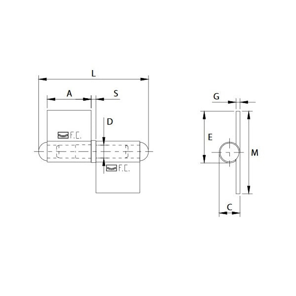 COMUNELLO CERNIERA A 2 ALI LUNGHE CON TAPPO SALDATO ART.430 SX