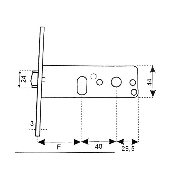 CORNI SERRATURA DA INFILARE ART.9730070 ENTRATA MM70 AMBIDESTRA*