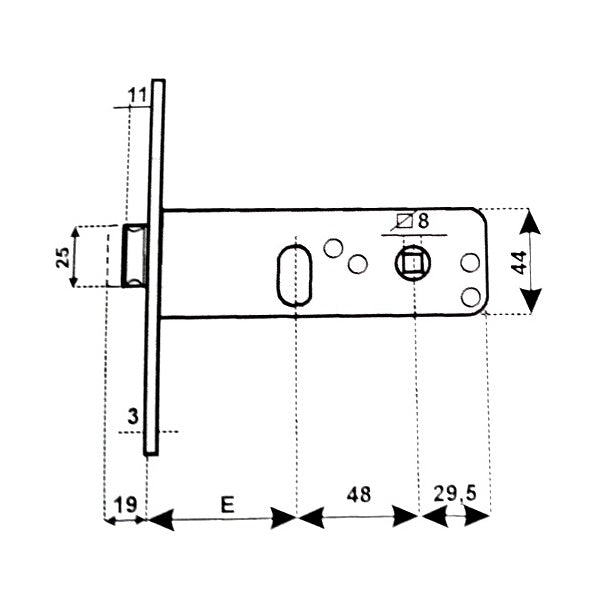 CORNI SERRATURA DA INFILARE ART.9700058 ENTRATA MM58 AMBIDESTRA*
