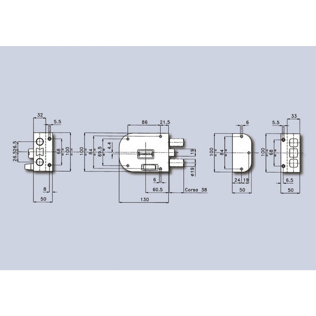 CR SERRATURA APPLICARE DOPPIA MAPPA MM100X130 ENTRATA MM60 4 MANDATE
