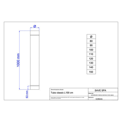 SAVE TUBO PER STUFE SMALTATO NERO OPACO D.CM10X100