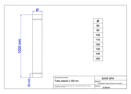 SAVE TUBO PER STUFE SMALTATO BIANCO D.CM 8X100*