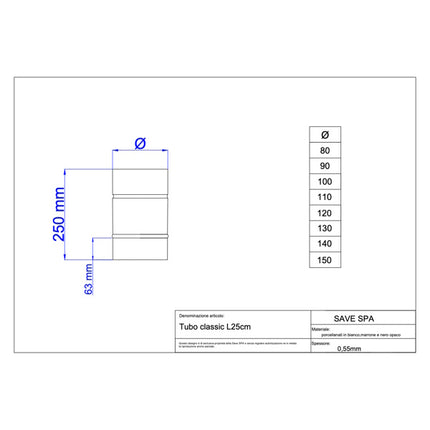 SAVE TUBO PER STUFE SMALTATO NERO OPACO D.CM10X 25