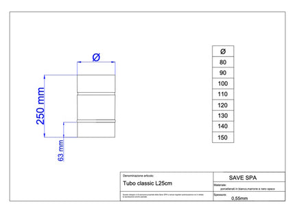 SAVE TUBO PER STUFE SMALTATO BIANCO D.CM14X 25*