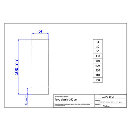 SAVE TUBO PER STUFE SMALTATO NERO OPACO D.CM10X 50