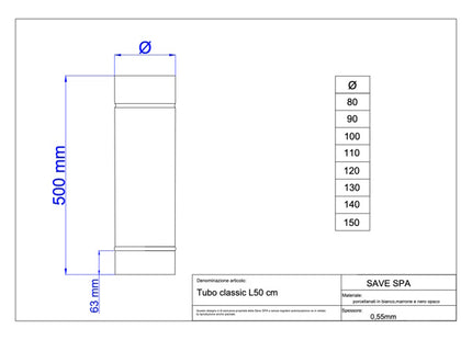 SAVE TUBO PER STUFE SMALTATO BIANCO D.CM10X 50*