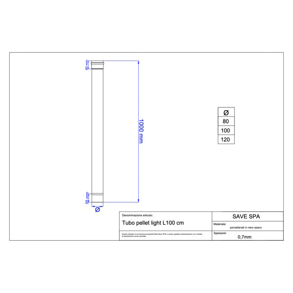 SAVE TUBO PER STUFE PELLETS LIGHT PORCELLANATO NERO OPACO