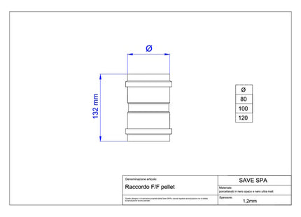 SAVE RACCORDO PER STUFE PELLETS F/F PORCELLANATO NERO OPACO D.CM 8