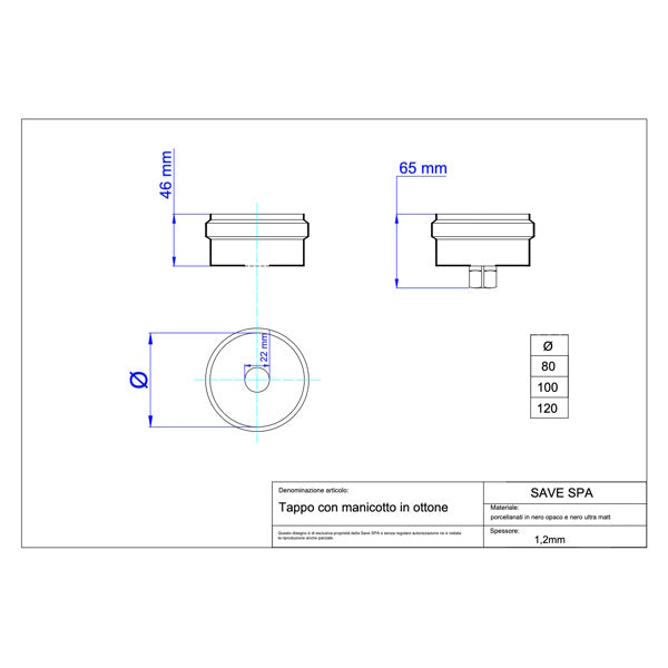 SAVE TAPPO SCARICO CONDENSA PER TUBI PELLETS A T NERO OPACO D.CM 8