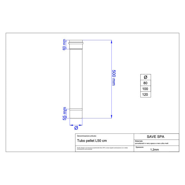 SAVE TUBO PER STUFE PELLETS PORCELLANATO NERO OPACO