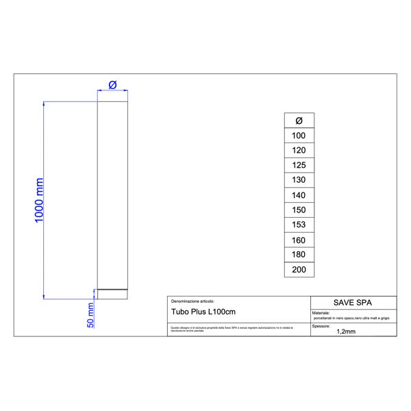 SAVE TUBO PER STUFE PLUS PORCELLANATO NERO OPACO*