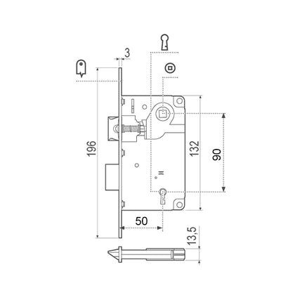 AGB SERRATURA PATENT CENTRO ENTRATA 50 ART.01001 CROMO OPACO