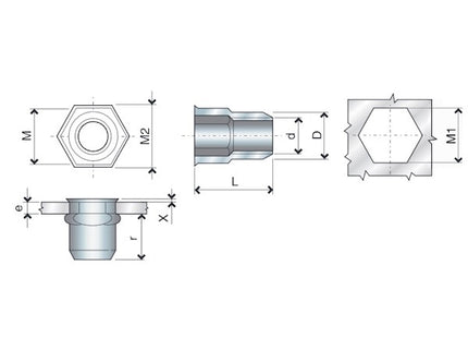 FAR INSERTI FILETTATI ESAGONALI IN ACCIAIO INOX A2 FTTE M 6 PZ200