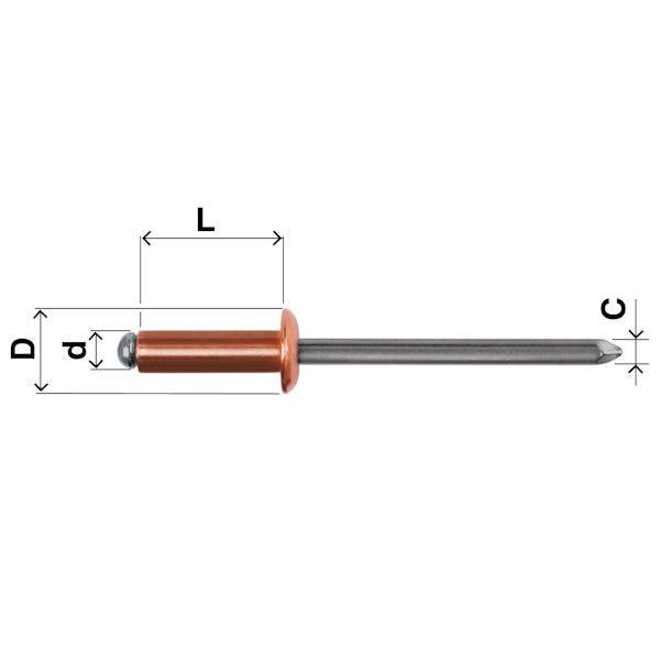 FAR RIVETTI IN RAME NATURALE A TESTA CILINDRICA