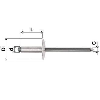 FAR RIVETTI IN LEGA DI ALLUMINIO A TESTA LARGA NERO MM12 D.MM4,0X14