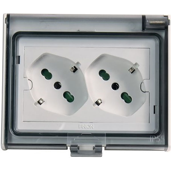 FME MULTIPRESA DA INCASSO 2 SCHUKO BIPASSO IN CUSTODIA IP55 3 MODULI