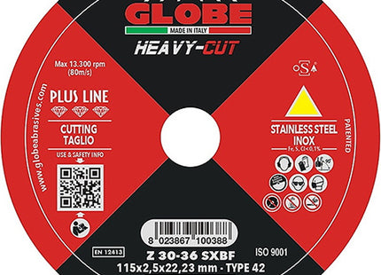 GLOBE DISCO DA TAGLIO A CENTRO DEPRESSO D.MM115X2,5X22,23 INOX