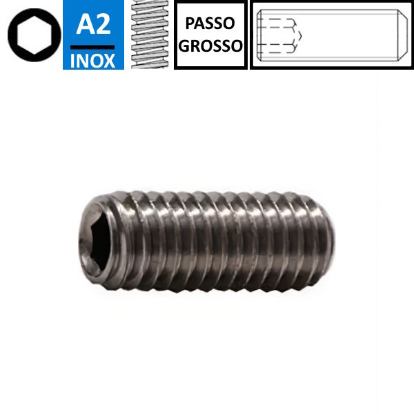 GRANI PUNTA PIANA ESAGONO INCASSATO ACCIAIO INOX A2 UNI 5923