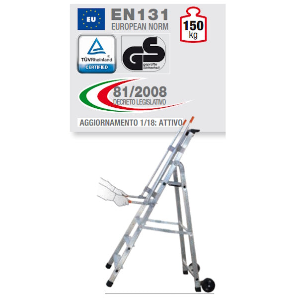 FACAL SCALA MAYORA&apos; DA LAVORO IN ALLUMINIO CON RUOTE