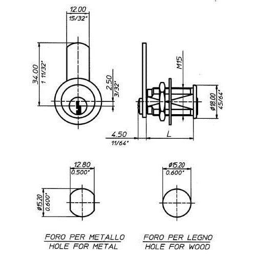 MERONI SERRATURA UNIVERSALE CON CILINDRO FILETTATO M15 FINITURA OTTONATO