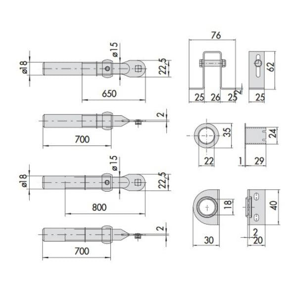 CISA SERIE COMPLETA ASTE CATENACCIO PER SERRATURE A 3 PUNTI DI CHIUSURA