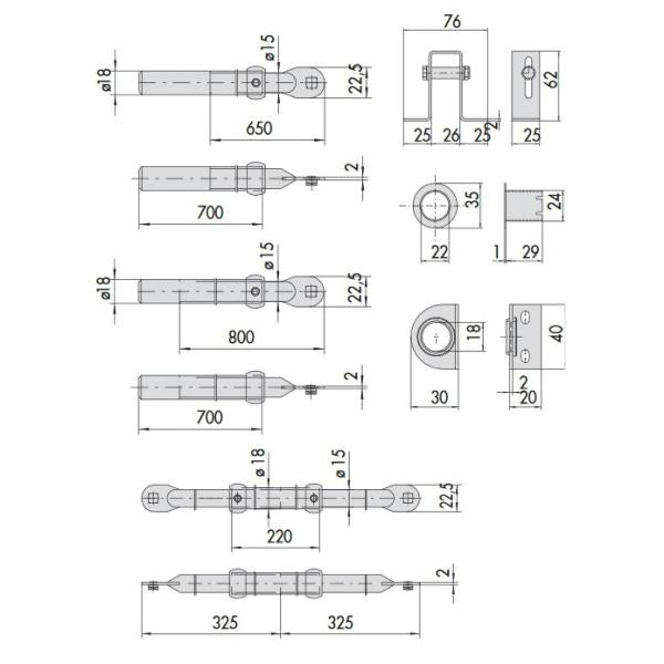 CISA SERIE COMPLETA ASTE CATENACCIO PER SERRATURE A 5 PUNTI DI CHIUSURA