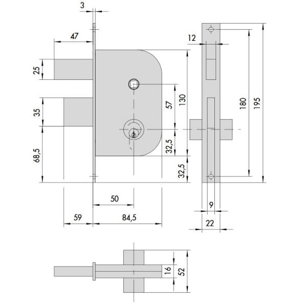 CISA SERRATURA DA INFILARE SENZA CILINDRO ENTRATA MM30 AMBIDESTRA*