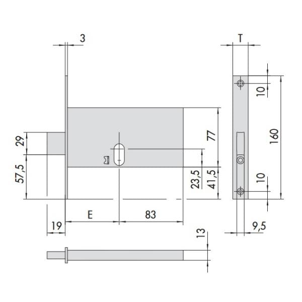 CISA SERRATURA DA INFILARE PER FASCE H.MM77 ENTRATA MM70 AMBIDESTRA
