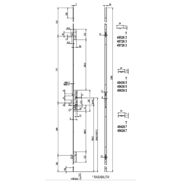 CISA SERRATURA DA INFILARE MULTIPUNTO AD INGRANAGGI A CILINDRO